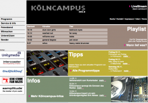 kölncampus - das kölner hochschulradio Kölncampus das kölner hochschulradio auf 100.0 mhz und auf 90.2 mhz im unitymedia-Kabel: hier war ich als redakteur und moderator tätig